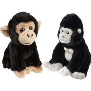 Ravensden - Pluche Apen Knuffel set - Gorilla en Chimpansee - 18 cm