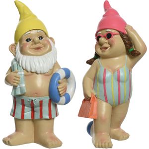 Tuinkabouter set 2x - in badkleding - kunststeen - H30 cm - Tuinbeelden