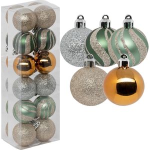 Kerstballen - 24x stuks - champagne/oker/lichtgroen - 4 cm - kunststof - Kerstbal