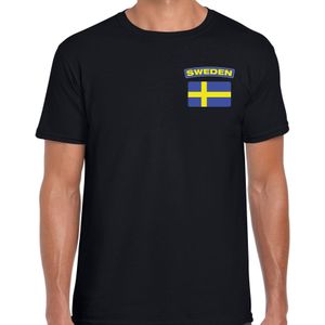 Sweden t-shirt met vlag Zweden zwart op borst voor heren - Feestshirts