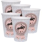 Feest wegwerp bekertjes - paarden - 50x stuks - 270 ml - lichtgrijs/roze - karton - Feestbekertjes