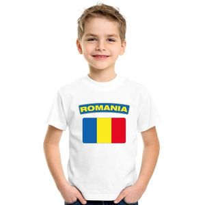 T-shirt wit Roemenie vlag wit jongens en meisjes - Feestshirts