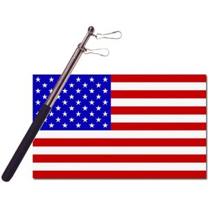 Landen vlag Amerika/USA - 90 x 150 cm - met compacte draagbare telescoop vlaggenstok - supporters - Vlaggen