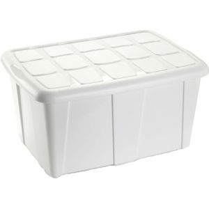 Opslagbox kist van 60 liter met deksel - Wit - kunststof - 63 x 46 x 32 cm - Opbergbox