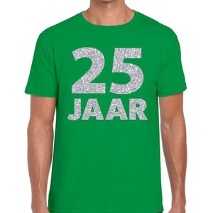 Groen vijfentwintig jaar verjaardag shirt groen voor heren met zilveren bedrukking - Feestshirts