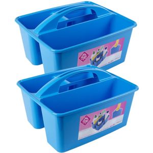 2x stuks blauwe opbergbox/opbergdoos mand met handvat 6 liter kunststof - Opbergbox
