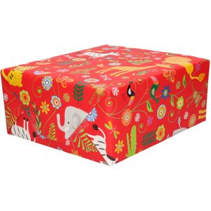Inpakpapier/cadeaupapier rood dierentuin dieren 200 x 70 cm - Cadeaupapier