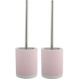 MSV Shine Toilet/wc-borstel houder - 2x - keramiek/metaal - lichtroze - 38 cm