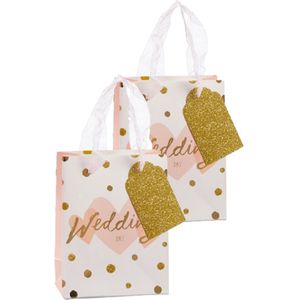 Pakket van 4x stuks papieren bruiloft giftbags/cadeau tasjes wit 11 x 14 x 6 cm cm - cadeautasjes