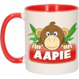 4x stuks aapie beker / mok - rood met wit - 300 ml keramiek - apen bekers