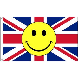 Engelse vlag met gele smiley 90 x 150 cm - Vlaggen