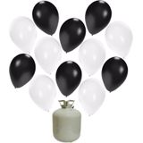 50x Helium ballonnen zwart/wit 27 cm + helium tank/cilinder - Ballonnen