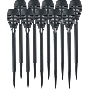 Solar - Tuinlampen - Fakkels - Zwart - Kunststof - 10 Stuks
