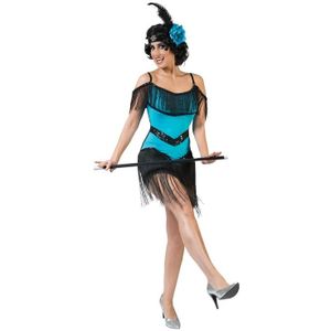 Blauw/zwart jaren 20 jurkje voor dames - Carnavalsjurken