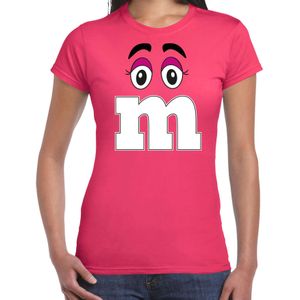 Verkleed t-shirt M voor dames - fuchsia roze - carnaval/themafeest kostuum - Feestshirts