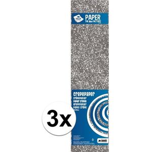3x Knutsel alu-crepe vouw papier glitter zilver 150 x 50 cm - Crepepapier