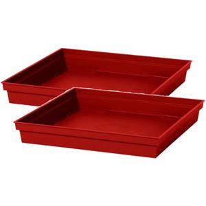 3x stuks bloempot kunststof onderschalen Toscane rood vierkant L27 x B27 x H4 cm - Plantenpotten