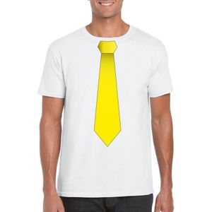 Wit t-shirt met gele stropdas heren - Feestshirts
