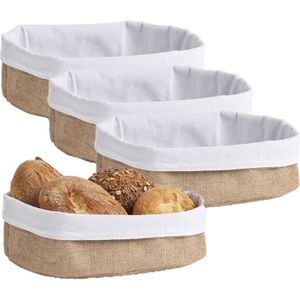 4x Jute brood serveer mandjes 26 x 18 cm - broodmand