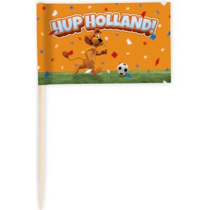 Cocktailprikkers 100x Loeki de Leeuw Hup Holland oranje 8 cm - Cocktailprikkers