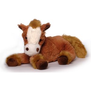 Inware Pluche paard knuffel - liggend - bruin - polyester - 30 cm