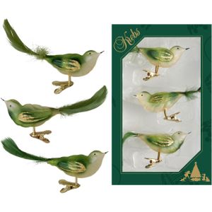 6x stuks luxe glazen decoratie vogels op clip groen 11 cm - decoratief-figuur