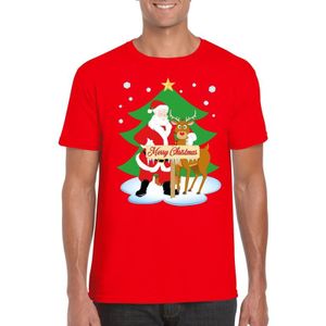 Foute Kerst t-shirt kerstman en rendier Rudolf rood heren - kerst t-shirts