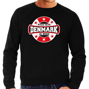 Have fear Denmark is here / Denemarken supporter sweater zwart voor heren - Feesttruien
