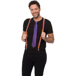 Carnaval verkleedset bretels en stropdas - regenboog - paars - volwassenen/unisex - feestkleding - Verkleedattributen