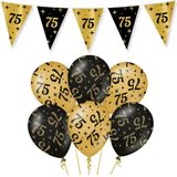 Leeftijd verjaardag feestartikelen pakket vlaggetjes/ballonnen 75 jaar zwart/goud - Feestpakketten