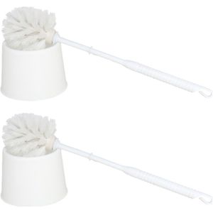 2x stuks voordelige wc/toiletborstels en houders wit 33 cm van kunststof - Toiletborstels