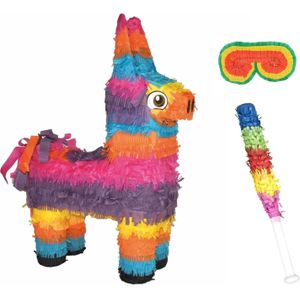 Pinata van een Mexicaanse Ezel set met masker en stok - Pinatas