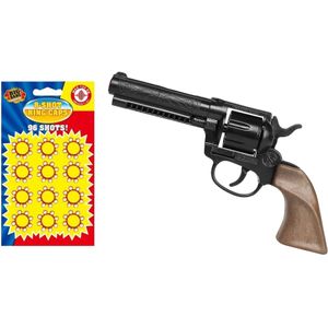 Gohner cowboy verkleed speelgoed revolver/pistool - metaal - met 24x ringen 8 schots plaffertjes - Verkleedattributen
