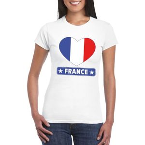 T-shirt wit Frankrijk vlag in hart wit dames - Feestshirts
