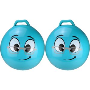 2x stuks skippybal smiley voor kinderen blauw 55 cm - Zomer buiten speelgoed