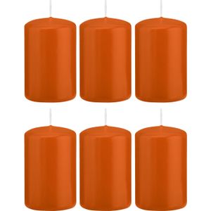 6x Oranje cilinderkaarsen/stompkaarsen 5 x 8 cm 18 branduren - Geurloze kaarsen oranje - Woondecoraties