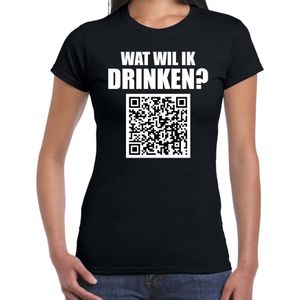 Drank QR code wat wil ik drinken feest t-shirt dames zwart - Feest/ drank shirts - Feestshirts