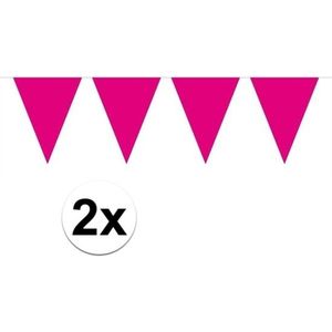 2x magenta magenta roze mini vlaggenlijn feestversiering - Vlaggenlijnen