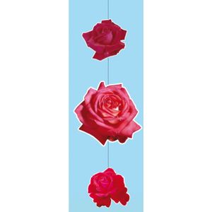 Hang decoratie bloemen/rozen - rood - karton - 90 cm lang - Hangdecoratie
