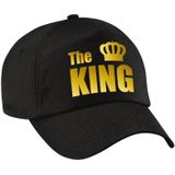 The King pet / cap zwart met gouden letters en kroon heren - Verkleedhoofddeksels