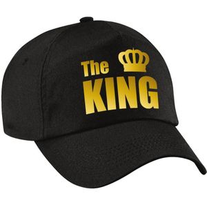 The King pet / cap zwart met gouden letters en kroon heren - Verkleedhoofddeksels