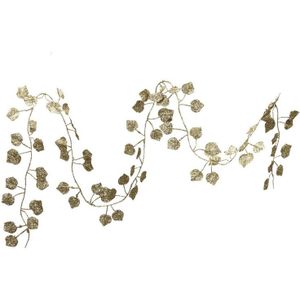 2x Kerstboom guirlandes/slingers met gouden bladeren 200 cm - Guirlandes