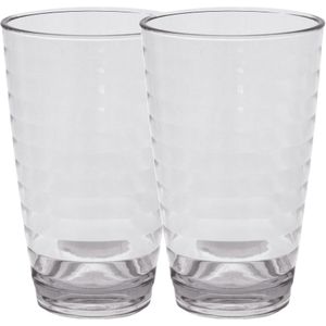 Camping drinkglazen - 2x - kunststof - transparant - onbreekbaar -  400 ml - Drinkglazen