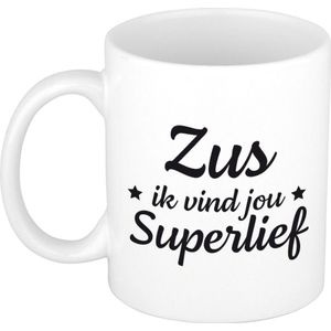 Zus ik vind jou super lief cadeau koffiemok / theebeker wit - Cadeau mok