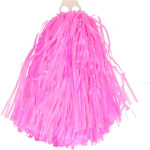 Cheerballs/pompoms - 1x - roze - met franjes en ring handgreep - 28 cm - Verkleedattributen
