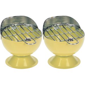 Set van 2x stuks asbak als BBQ vorm metaal 12 cm geel voor binnen/buiten - Asbakken