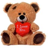 Pluche knuffel Valentijn I Love You beertje 27 cm met hartjes wenskaart - Knuffelberen
