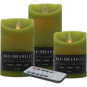 Magic Flame LED kaarsen/stompkaarsen set- 3x -mos groen-afstandsbediening