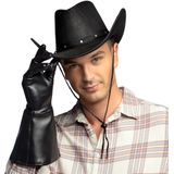 Carnaval verkleeds set cowboyhoed Billy - zwart - rode hals zakdoek - holster met revolver - Verkleedhoofddeksels