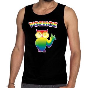 Yoehoe gay pride tanktop met knipogende uil zwart voor heren - Feestshirts